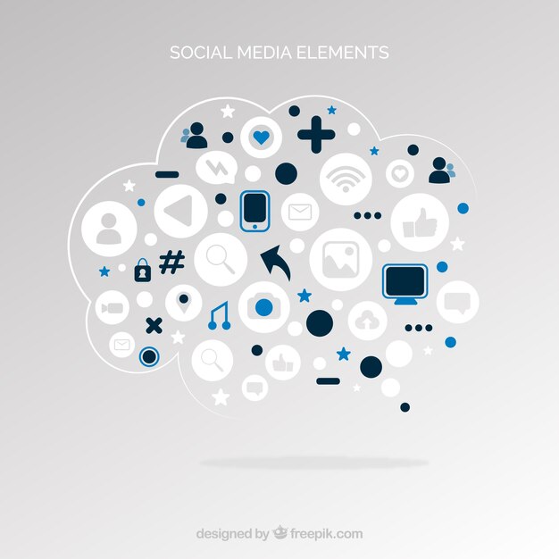 Elementos de redes sociales en forma de nube en estilo plano