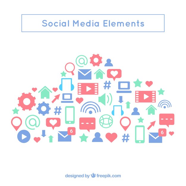 Elementos de redes sociales en forma de nube en estilo plano
