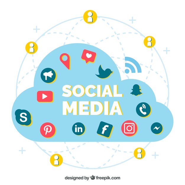 Elementos de redes sociales en forma de nube en estilo plano