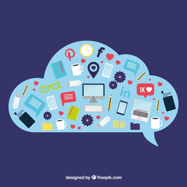 Elementos de redes sociales en forma de nube con iconos