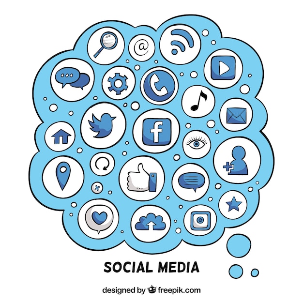 Elementos de redes sociales en forma de nube con iconos