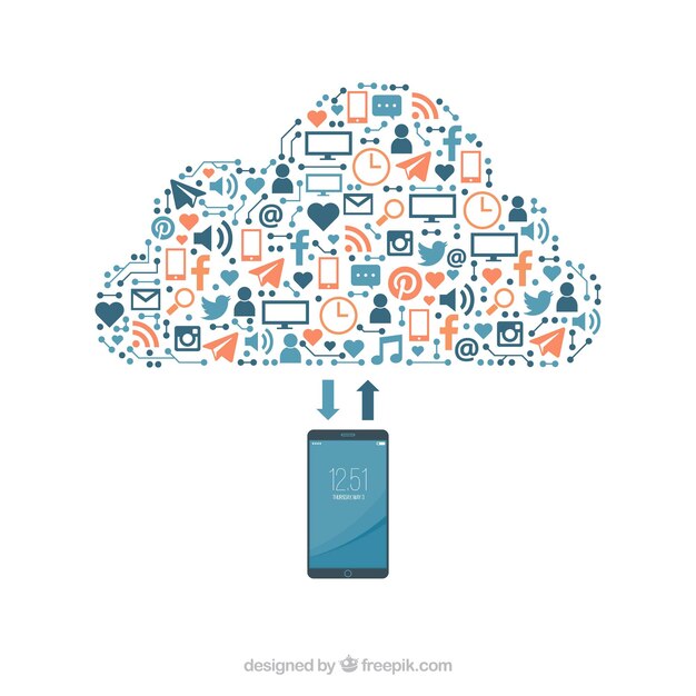 Elementos de redes sociales en forma de nube