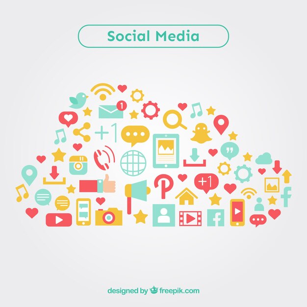 Elementos de redes sociales en forma de nube