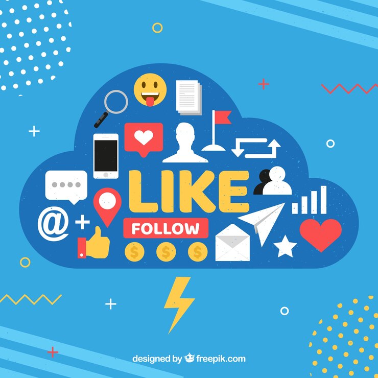 Vector gratuito elementos de redes sociales en forma de nube