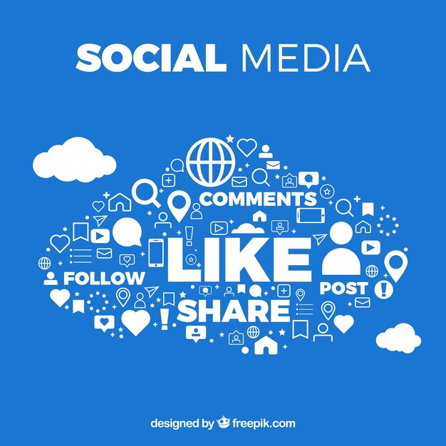Elementos de redes sociales en forma de nube