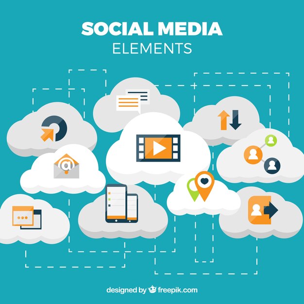 Elementos de redes sociales en forma de nube