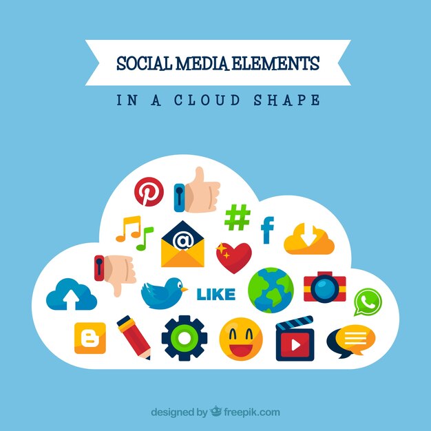 Elementos de redes sociales en forma de nube