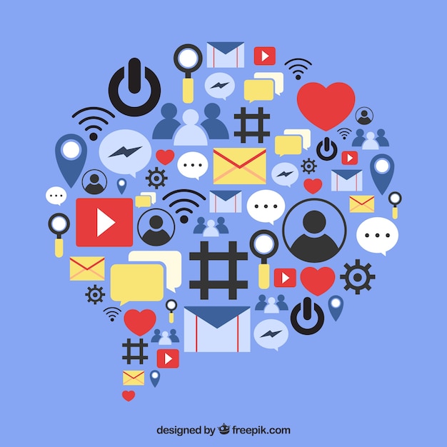 Elementos de redes sociales en forma de nube