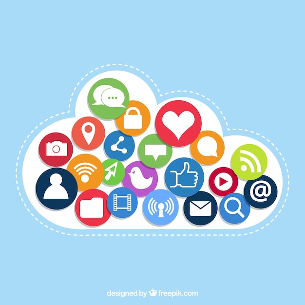 Elementos de redes sociales en forma de nube