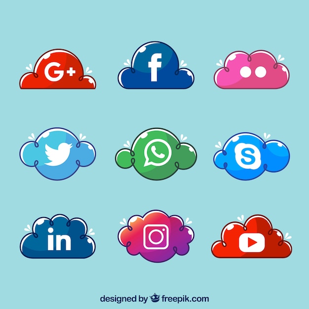 Elementos de redes sociales en forma de nube