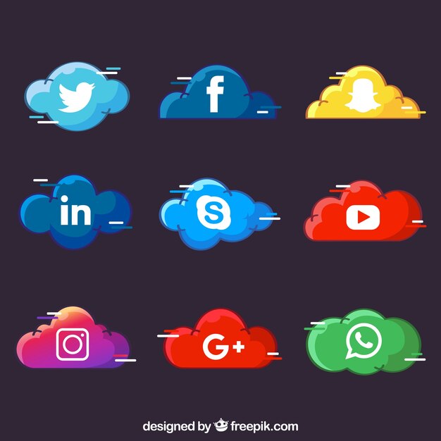Elementos de redes sociales en forma de nube