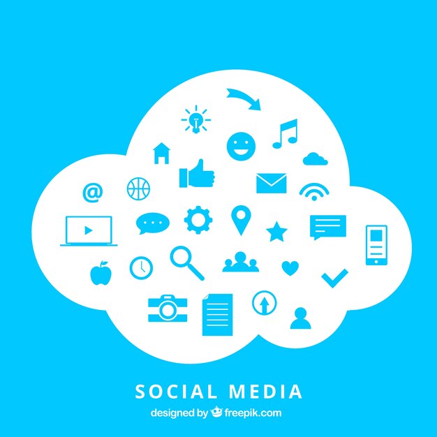 Elementos de redes sociales en forma de nube