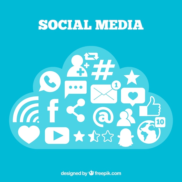 Elementos de redes sociales en forma de nube