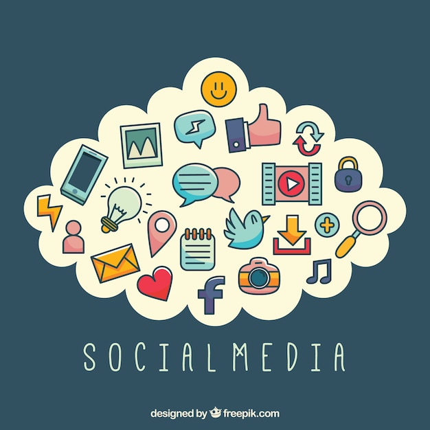 Elementos de redes sociales en forma de nube