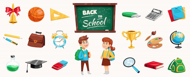 Elementos de regreso a la escuela y niños