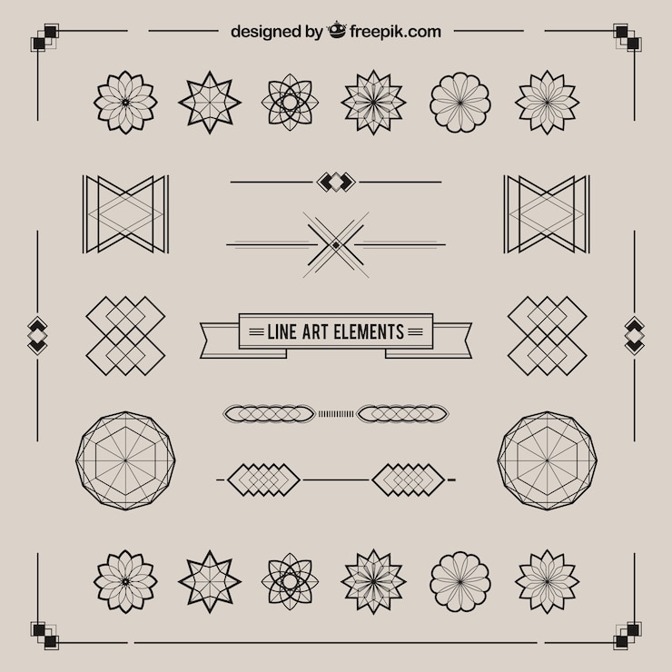 Vector gratuito elementos retro de arte lineal
