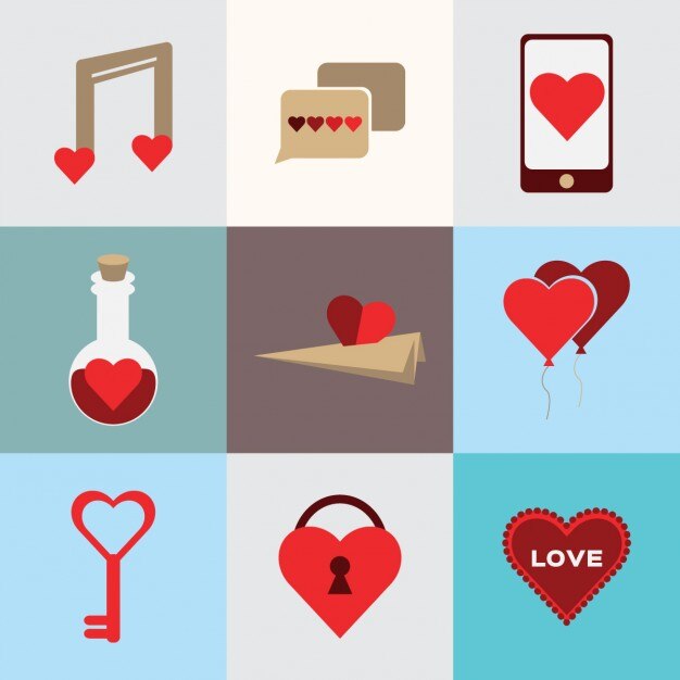 Elementos románticos en diseño plano