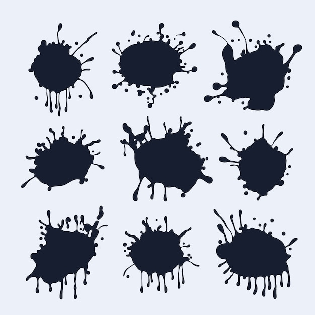 Elementos de salpicaduras de tinta de diseño plano