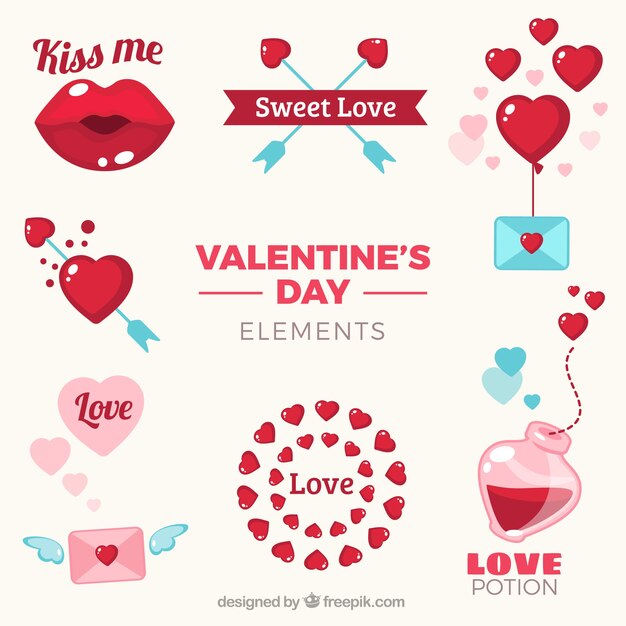 Elementos de san valentín fantásticos con detalles azules