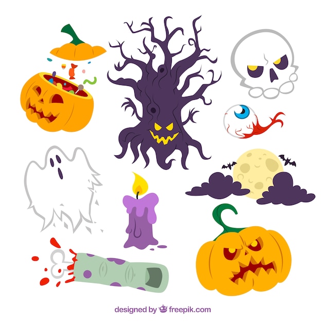 Vector gratuito elementos scary halloween