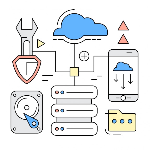 Elementos de servidor y de concepto de informática y cloud