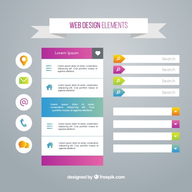 elementos del sitio web con detalles de colores