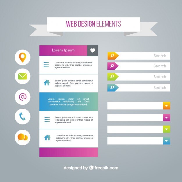 elementos del sitio web con detalles de colores