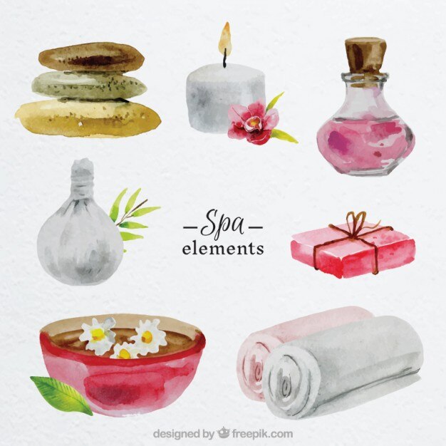Elementos de spa en acuarela