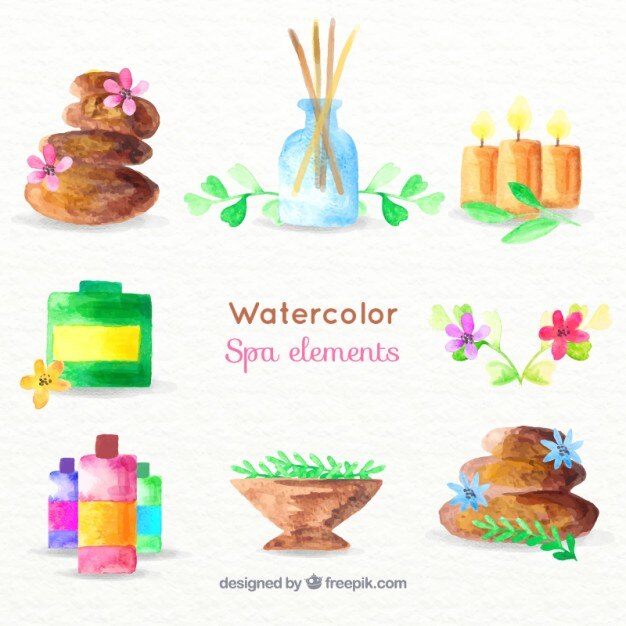 Elementos de spa en acuarela