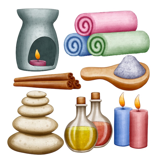 Elementos de spa de acuarela
