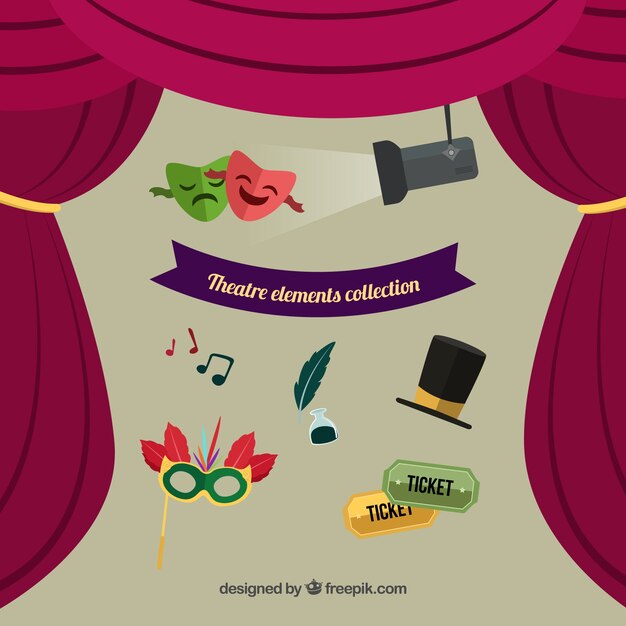 Elementos de teatro fantásticos en diseño plano