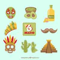 Vector gratuito elementos típicos mexicanos para el cinco de mayo