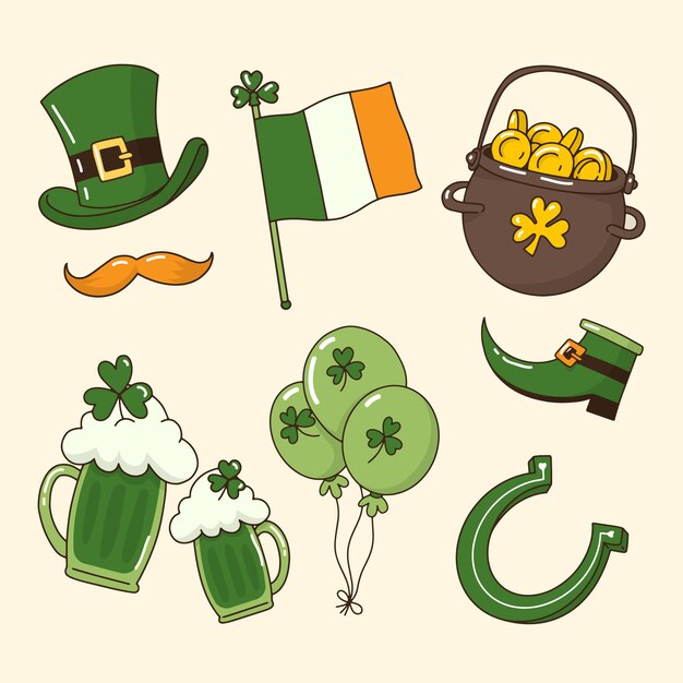 Elementos tradicionales verdes y cerveza st. día de San Patricio