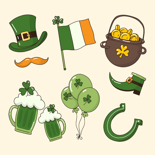 Elementos tradicionales verdes y cerveza st. día de San Patricio