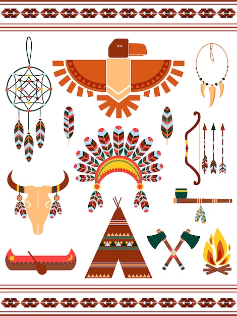 Elementos vectoriales decorativos indios aztecas y mayas
