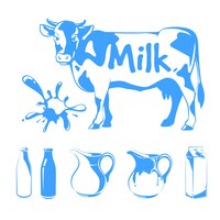Vector gratuito elementos vectoriales para logotipos de leche, etiquetas y emblemas. granja de alimentos, vaca y bebida natural fresca ilustración.