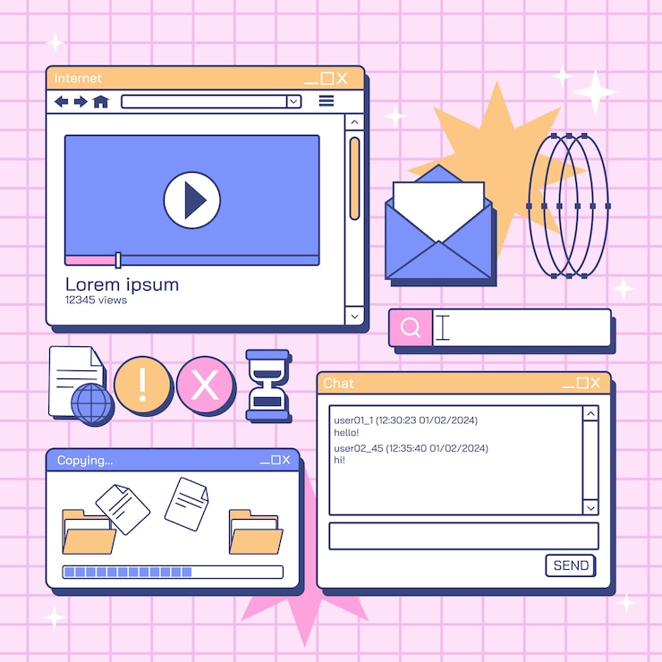 Vector gratuito elementos de ventanas de computadora retro dibujados a mano