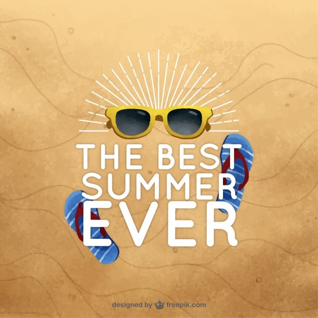 Elementos de verano en la arena con frase