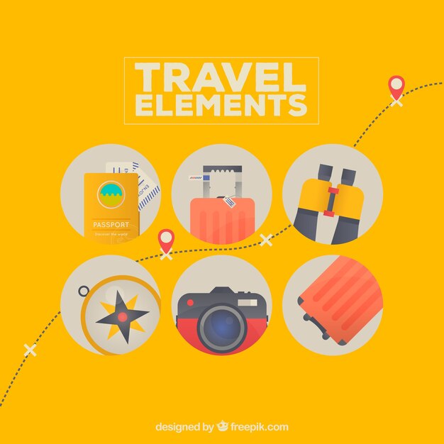Elementos de viaje coloridos con diseño plano