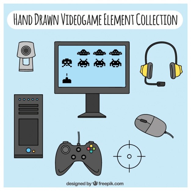 Elementos de videojuegos dibujados a mano 