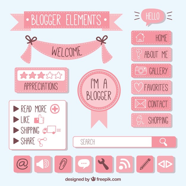 Elementos vintage rosa de blog 