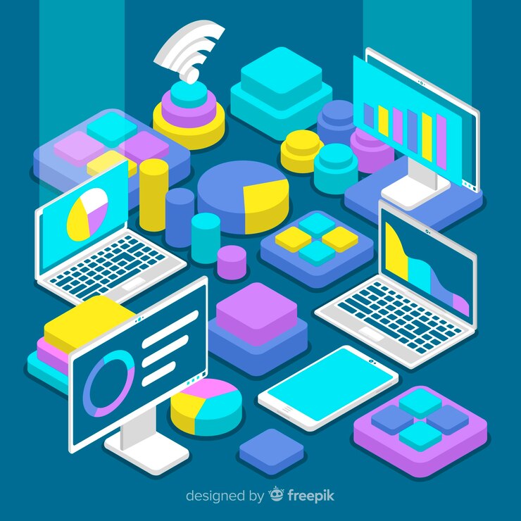 Vector gratuito elementos visualización de datos fondo isométrico