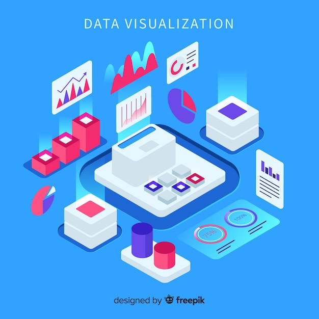 Elementos visualización de datos fondo isométrico