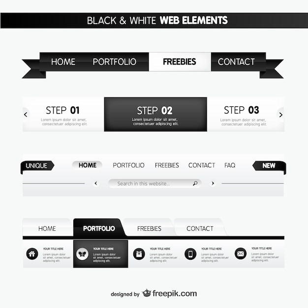 Vector gratuito elementos web en blanco y negro