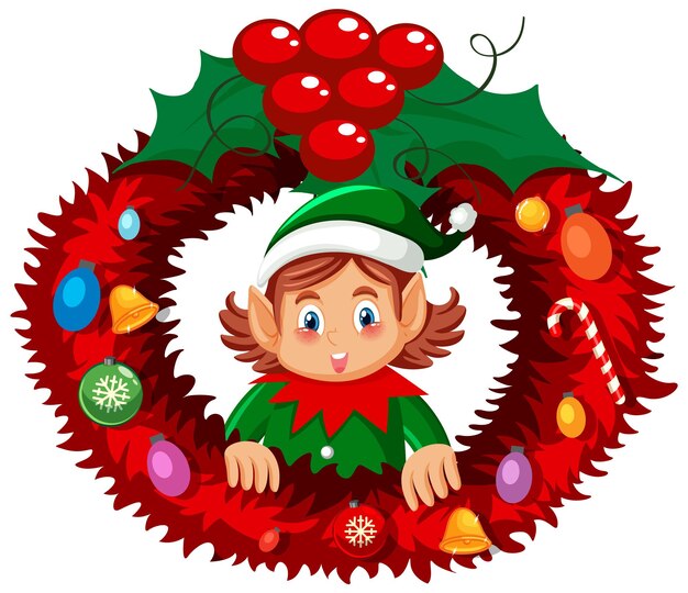Elfo corona de Navidad en estilo de dibujos animados