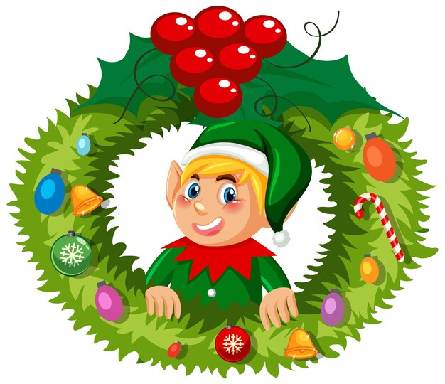 Elfo corona de Navidad en estilo de dibujos animados