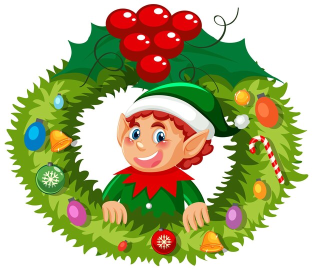 Elfo corona de Navidad en estilo de dibujos animados