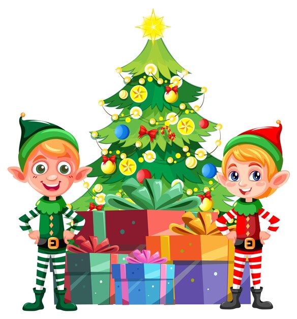 El Elfo de Navidad de pie con el regalo de Navidad