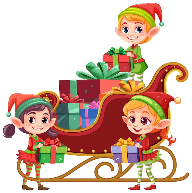 Elfos entregando regalos de Navidad