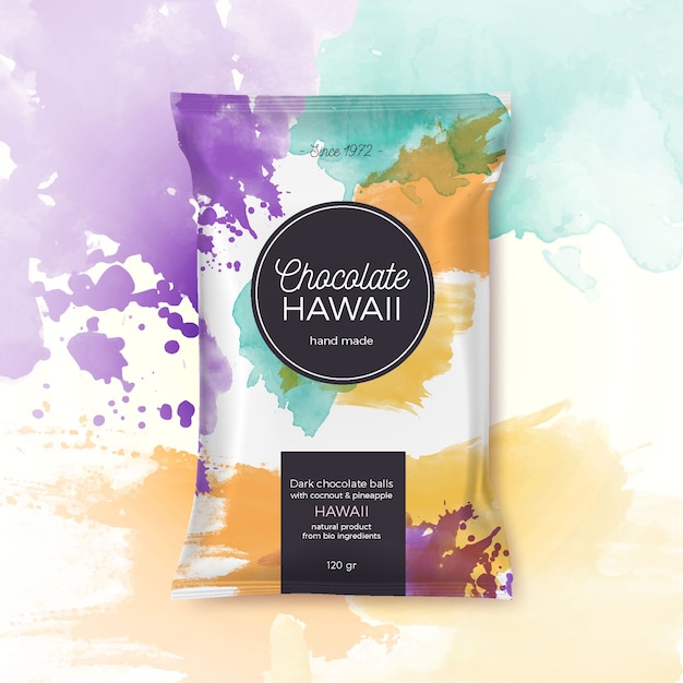 Vector gratuito embalaje colorido chocolate hawaii